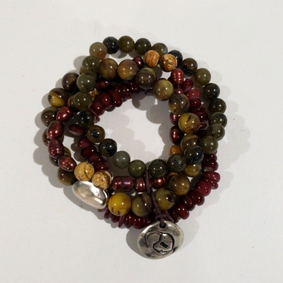 Layered Natural Beaded Stretch Bracelet – Women's Handmade Boho Fashion Jewelry - Picture 6 of 9